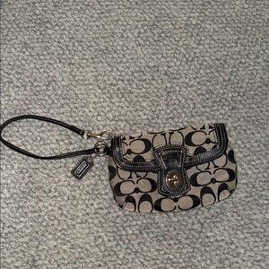 Coach Black and Tan Signature Wristlet